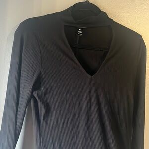 Aqua (Bloomingdales) - Black Mock-Turtleneck Ribbed Long-Sleeved Dress - Size M